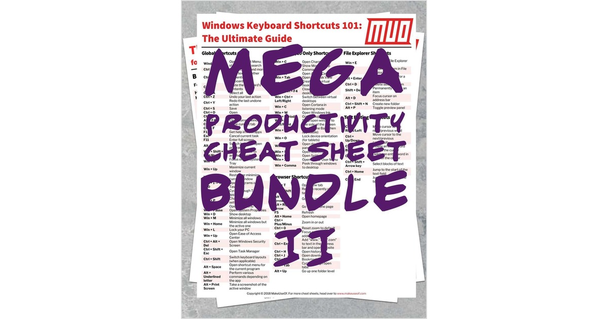 Mega Productivity Cheat Sheet Bundle 2 Free Makeuseof Cheat Sheet